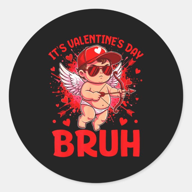 Bruh Valentines Day Boys Kids Funny Heart Valentin Runder Aufkleber (Vorderseite)