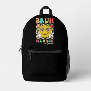Bruh We Back 1. Graders Niedlich Smile Face Groovy Bedruckter Rucksack