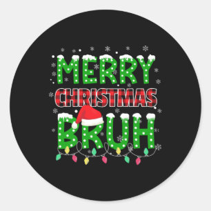 Bruh Weihnachten Rot Kariert Teens Jungen Kinder X Runder Aufkleber