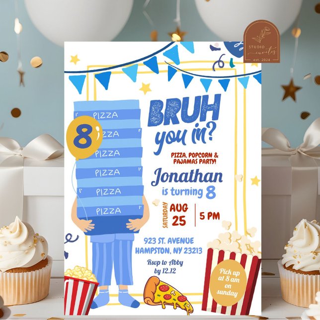 Bruh You in Blue Pizza Popcorn Pajamas Birthday Einladung (Von Creator hochgeladen)