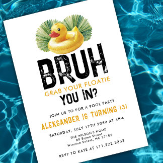 Bruh You In Pool Party Funny Duck Boy Birthday  Einladung