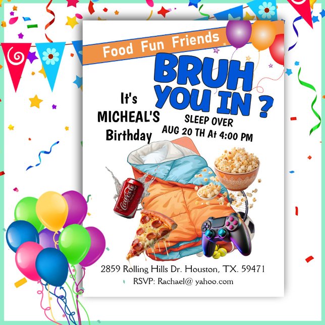 Bruh You In? Sleep Over Boy Birthday Party Einladung (Von Creator hochgeladen)