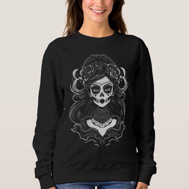 Bruja Witch Dia de Muertos Chicana Chingona Mexica Sweatshirt (Vorderseite)