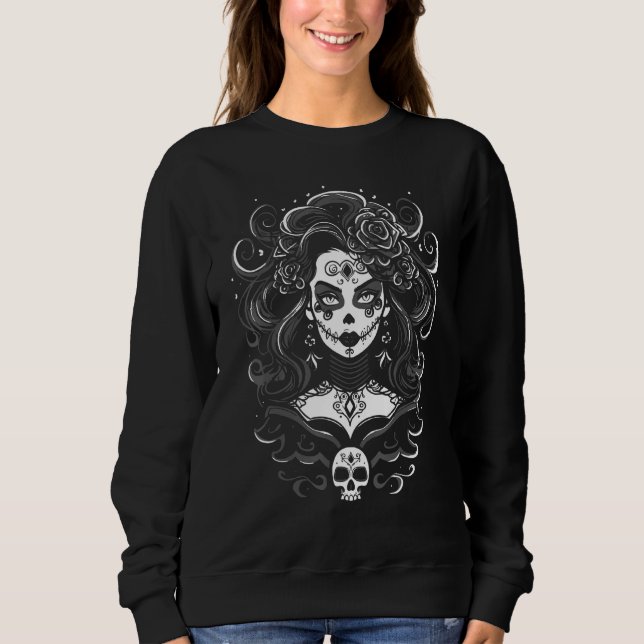 Bruja Witch Dia de Muertos Chicana Chingona Mexica Sweatshirt (Vorderseite)