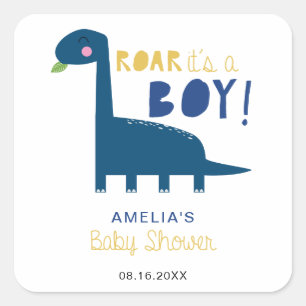 Brüll es ist ein Junge süße Dinosaurier-Baby-Party Quadratischer Aufkleber