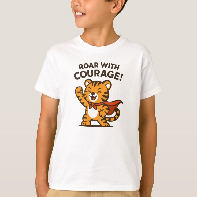Brülle mit Mut Süßes Orange-Tiger-Design T-Shirt (Vorderseite)