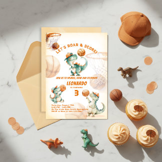 Brülle & Punkte Basketball Dino-Junge Geburtstag Einladung
