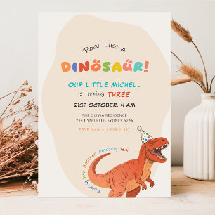 Brülle wie ein Dinosaurier Wasserfarbe Trex 3. Geb Einladung