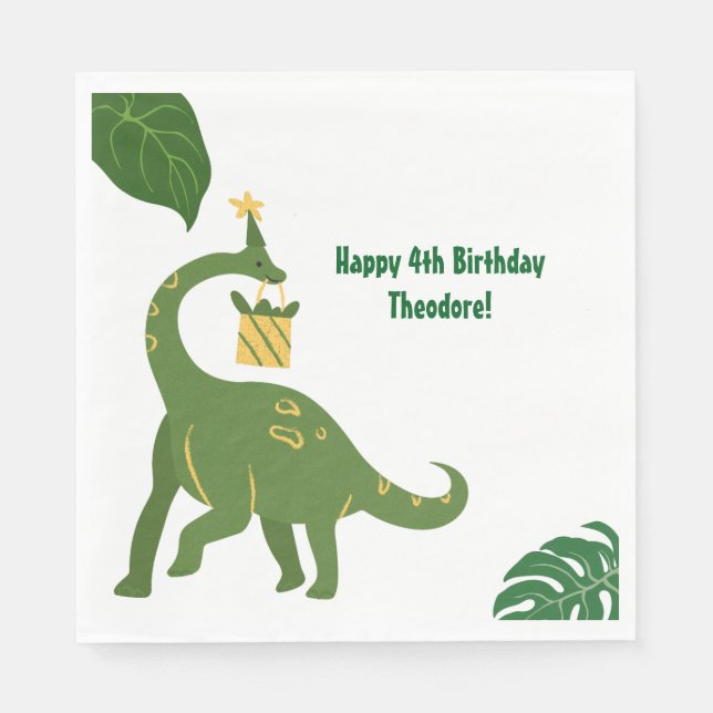 Brüllen Wir sind 4 - Zwillinge Dinosaurier Geburts Serviette (Vorderseite)