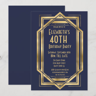 Brüllende 20er Art Deco Marineblau | Gold 40. Einladung