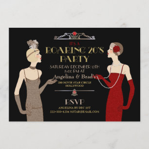 Brüllende 20er Flapper Gold Glitter Rot Schwarz Re Einladung