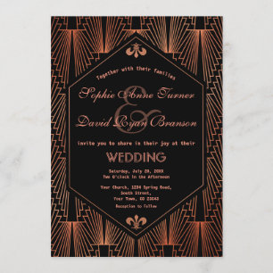 Brüllende 20er Great Gatsby Kupfer Art Deco Hochze Einladung