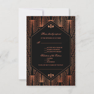 Brüllende 20er Great Gatsby Kupfer Art Deco Hochze RSVP Karte