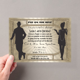 Brüllende 20er Jahre Art Deco Flapper Girl und Gan Acryleinladungen