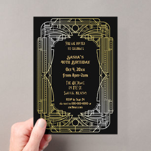 Brüllende 20er Jahre Art Deco Great Gatsby Geburts Acryleinladungen