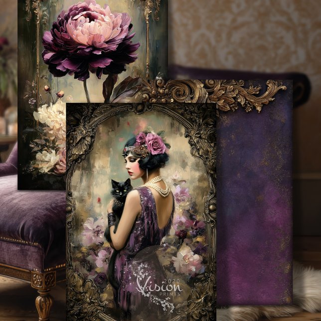 Brüllende 20er Jahre Schwergewicht Decoupage Papie Geschenkpapier Set (Roaring 20's Heavyweight Decoupage Moody Purple Craft Paper Matching Set)