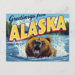 Brüllende Alaska-Grizzlybär-Kunst Postkarte
