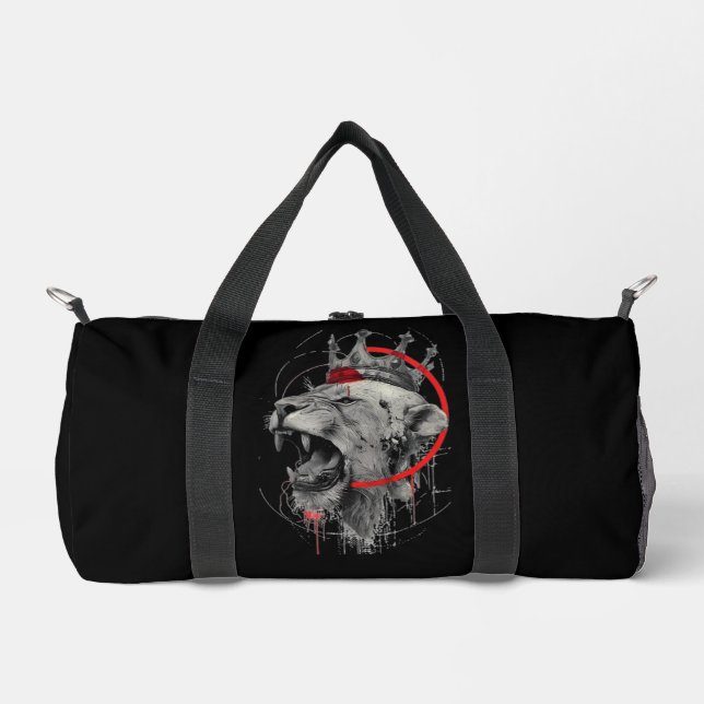 Brüllende gekrönte Löwe Trash Polka Duffle Bag (Vorderseite)