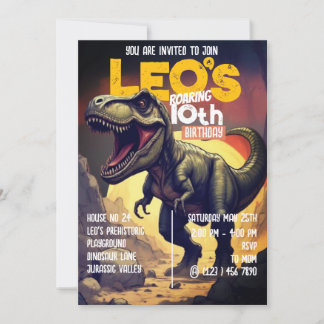 Brüllende T Rex Dinosaurier 10. Geburtstagsfeier P Einladung