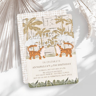 Brüllende Tiger Beige Chinoiserie Mahjong Geburtst Einladung