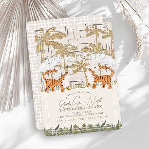 Brüllende Tiger Beige Chinoiserie Mahjong-Party Einladung