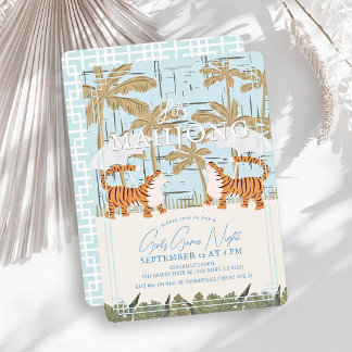 Brüllende Tiger Blaue Chinoiserie Mahjong-Party Einladung