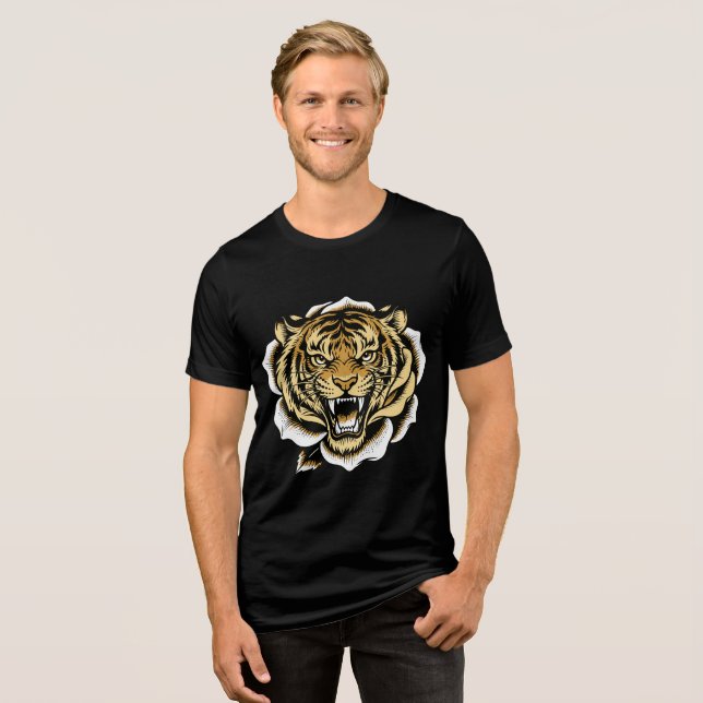 Brüllende Tiger-Illustrationsdesign Tri-Blend Shirt (Vorderseite voll)