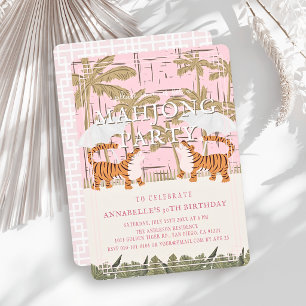 Brüllende Tiger Pink Chinoiserie Mahjong Geburtsta Einladung