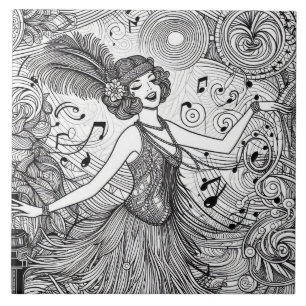 Brüllende Zwanziger Art Deco Retro Glamour Schwarz Fliese