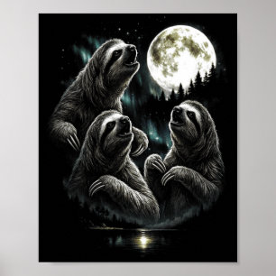 Brüllender 3 Faultier Mond Vintage Retro Stil Lust Poster