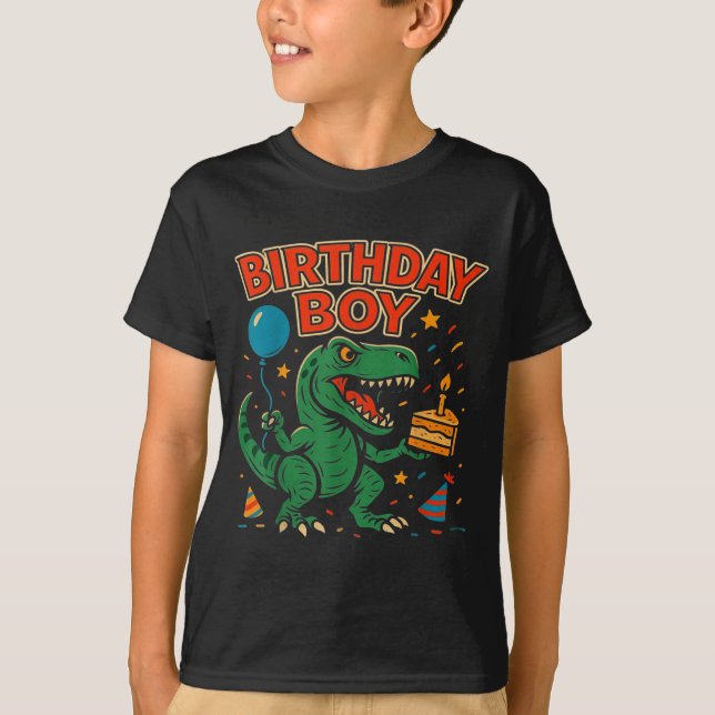 Brüllender Geburtstagsjunge Dinosaurier-Feierdesig T-Shirt (Vorderseite)