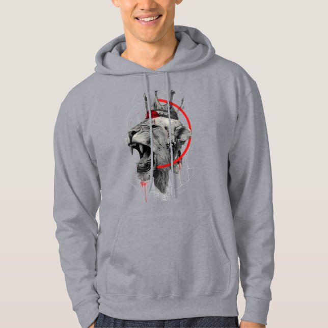 Brüllender gekrönter Löwe Trash Polka Hoodie (Vorderseite)