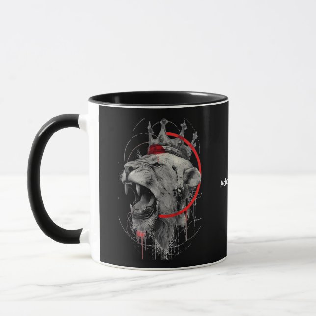Brüllender gekrönter Löwe Trash Polka Tasse (Links)