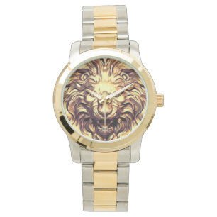 Brüllender goldener Löwenkopf eWatch Uhr
