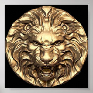 Brüllender goldener Löwenkopf Poster