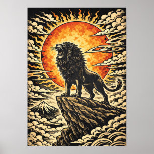 Brüllender Löwe in der Sonne - Inspirierende Kunst Poster