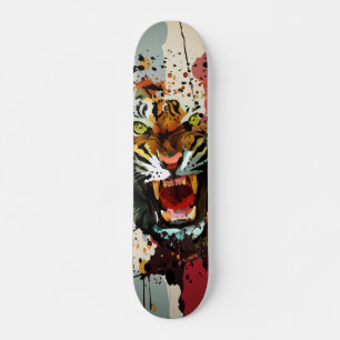 Brüllender Tiger-Farbspritzer Moderne Street Art Skateboard