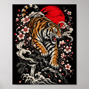 Brüllender Tiger Sakura Japanisch Poster