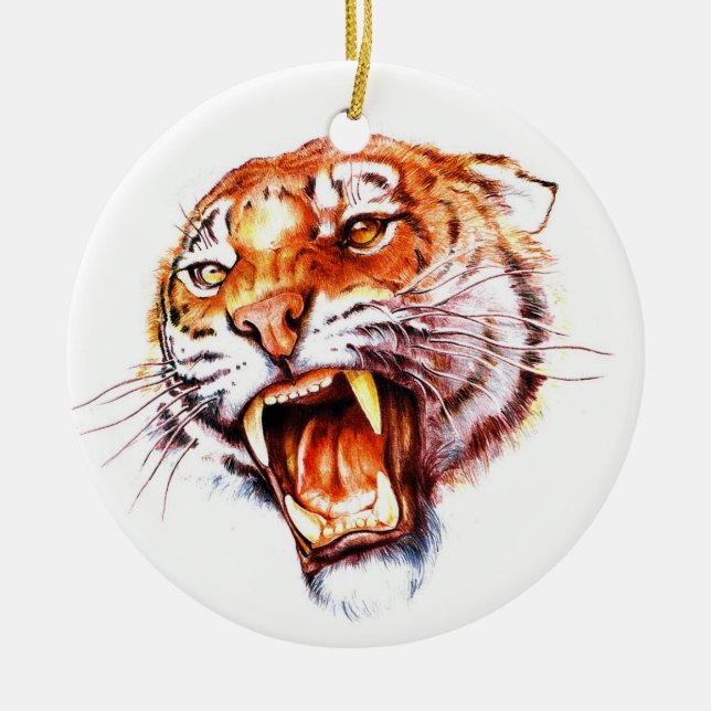 Brüllender Tigerkopf des coolen Keramik Ornament (Vorne)