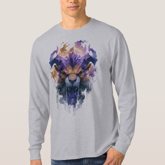 Brüllendes Fantasy-Löwen-Langarmshirt T-Shirt (Vorderseite)