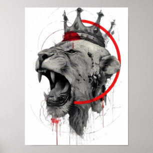 Brüllendes gekröntes Löwe Trash Polka Poster