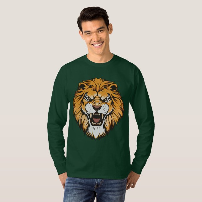Brüllendes Löwe Grafik Langarmshirt T-Shirt (Vorne ganz)