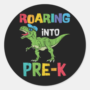 Brüllendes Vorschul-Rückkehr-zur-Schule T-Rex Dino Runder Aufkleber