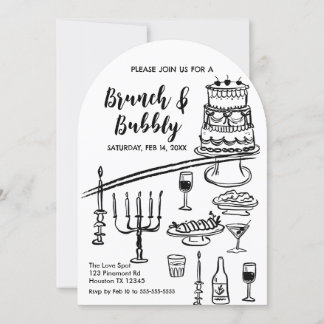 Brunch and Bubbly black & white Party Invitation Einladung