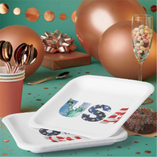 Brunch and Bubbly Brautparty USA Flag 9" Square Pappteller