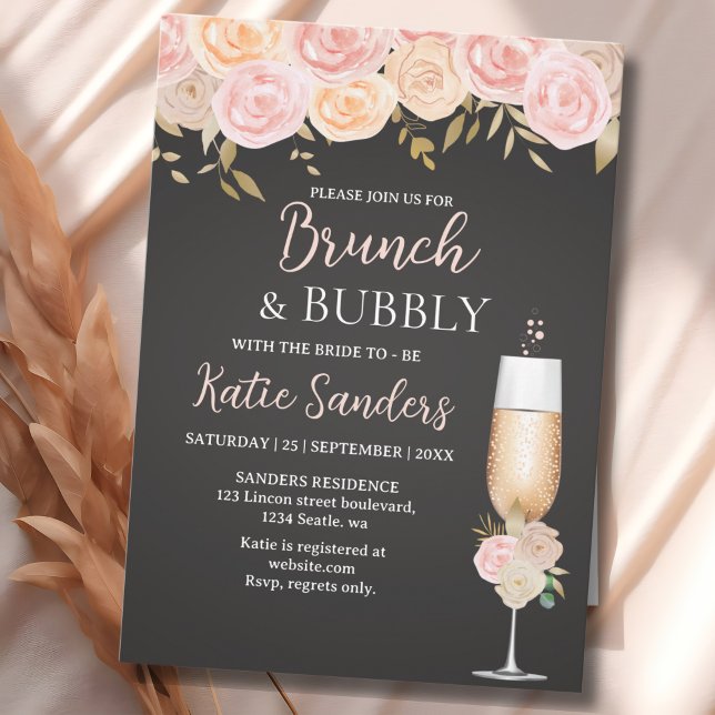 Brunch and Bubbly Bridal Shower Elegant Flowers Einladung (Von Creator hochgeladen)