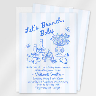 Brunch-Baby-Shower-Einladung | Blaue Streifen Einladung