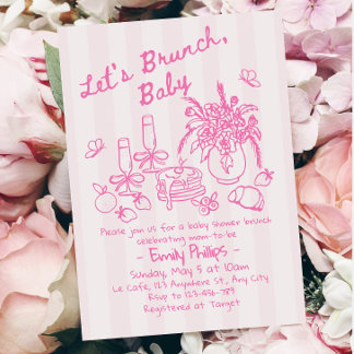 Brunch-Baby-Shower-Einladung | Rosa Streifen Einladung