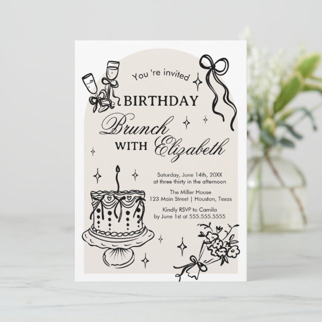 Brunch Birthday Invitation Einladung (Stehend Vorderseite)