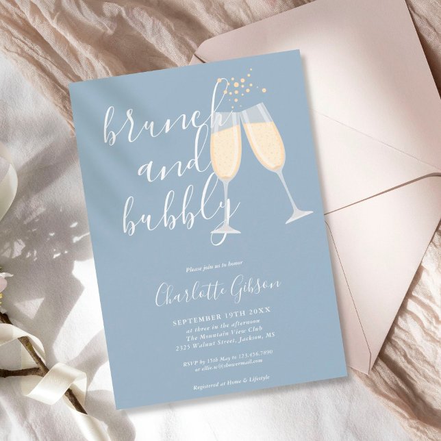Brunch-Brause-Script-Brautabschied Dusty Blue Einladung (Von Creator hochgeladen)